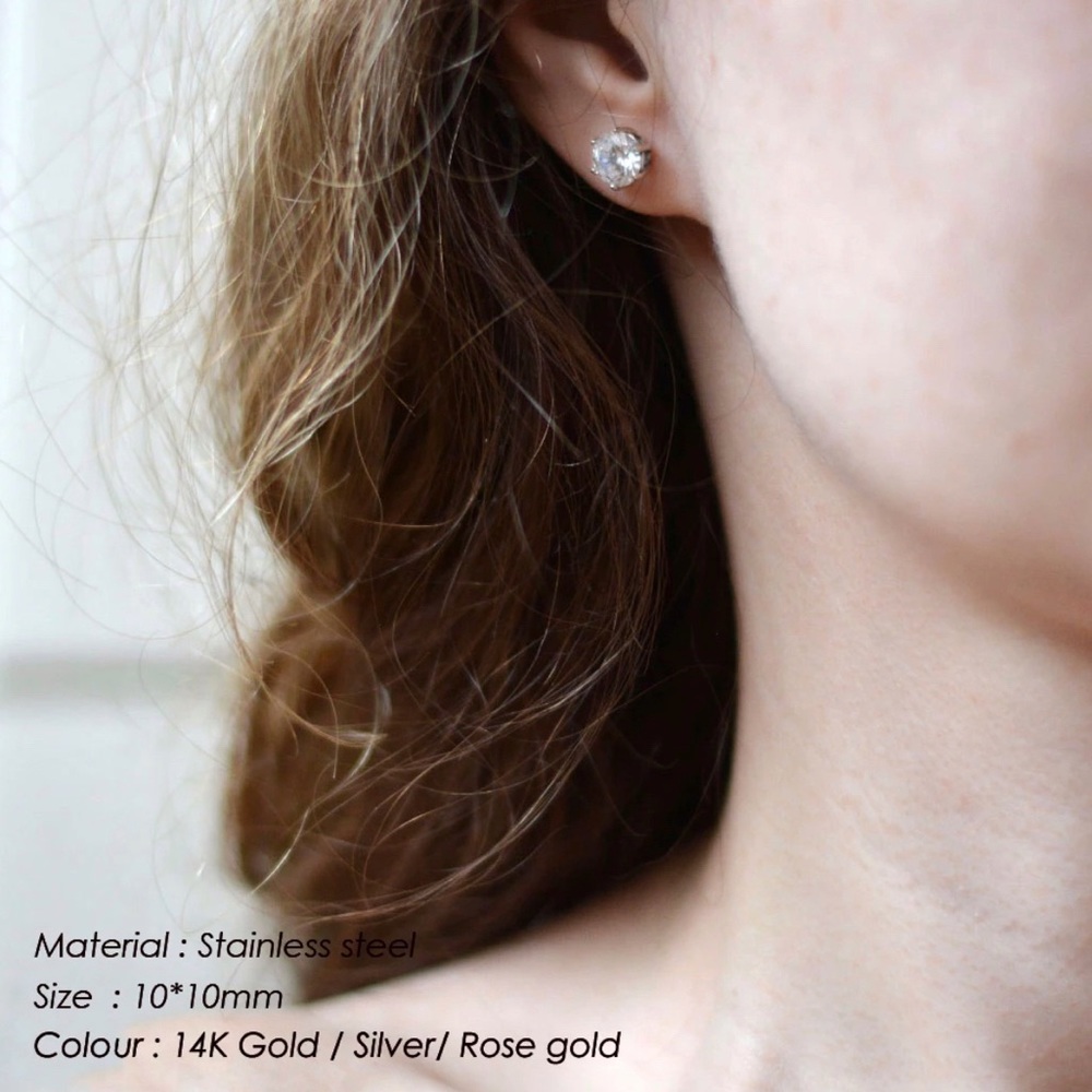 Silver Diamond Stud Earrings - Picture 5 of 5